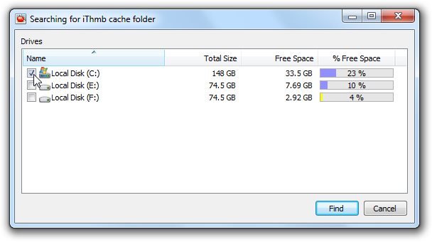 Searching for iThmb cache folder